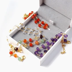 Lii Ji 4x6mm Amethyst Agate Clear Quartz Garnet Citrine Green Aventurine American 14K Gold Filled Handmade Bracelet 17+4cm