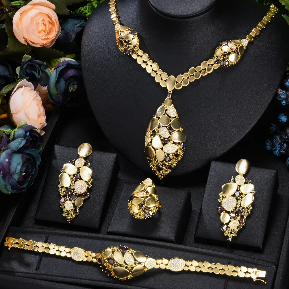 

KellyBola Jewelry Luxury Gorgeous Colored Zircon 4PCS Jewelry Set Bride Wedding Engagement Accessories Jewelry New 2021