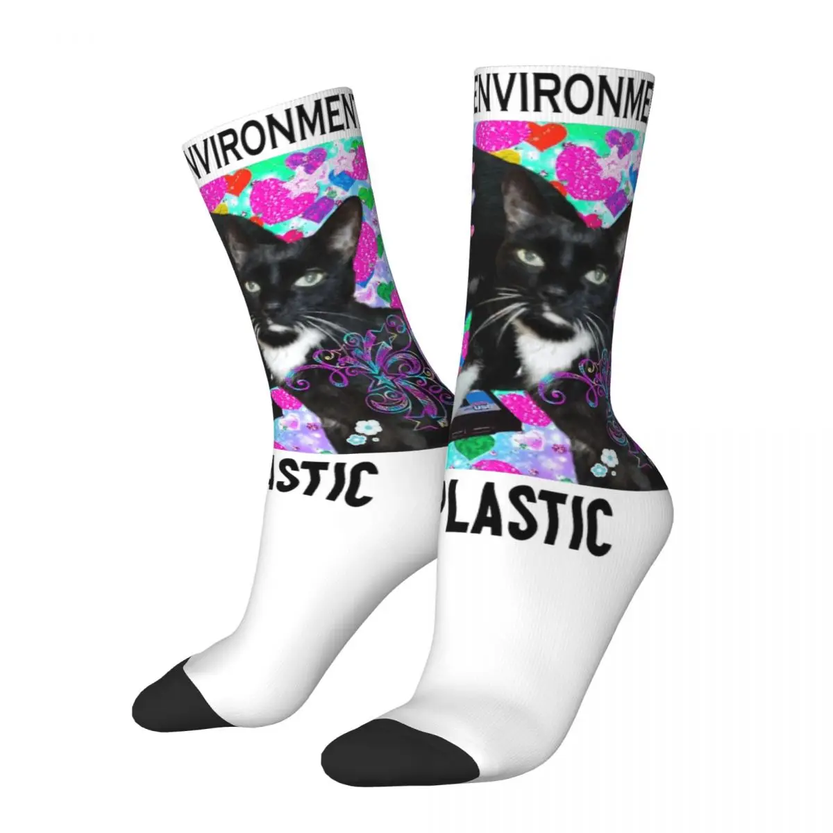 Female Save The Environment Eat Plastic Socks Comfortable Casual Cute Cat Socks Novelty Merch Middle TubeSocks Wonderful Gifts