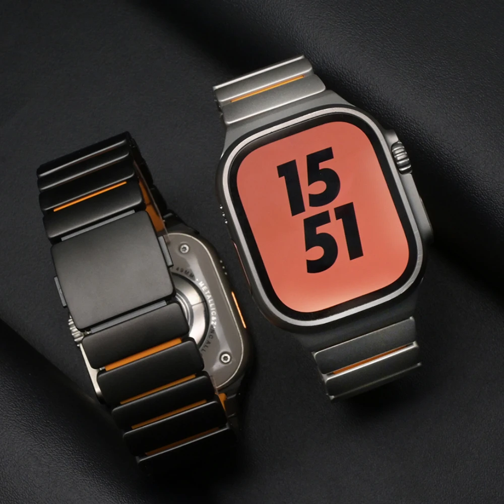 

Титановый ремешок для Apple Watch Ultra 3 49 мм, резиновый ремешок, мужской браслет для Iwatch Series 11 10 46 мм 9 8 7 4 5 6 SE3 44 мм 45 мм ремень