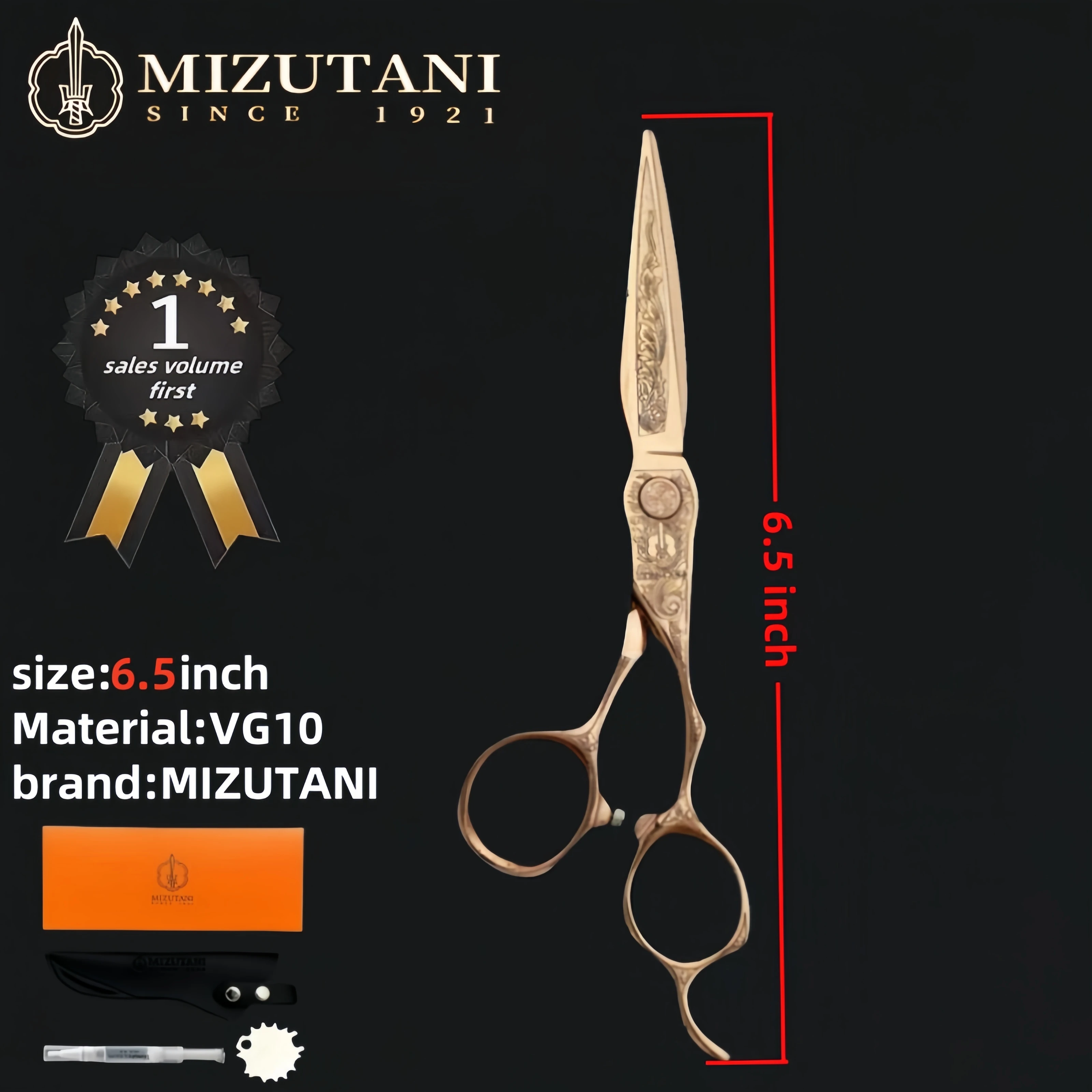 MIZUTANI-Tesoura De Barbeiro Profissional, Tesoura De Cabelo, Padrão De Escultura, Sharp e Resistente Ao Desgaste, Material VG10, 6,0 polegadas