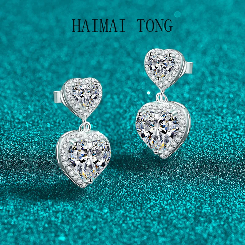 

HAIMAITONG Platinum PT950 Moissanite Double Love Bag Earrings Fresh, Sweet and Cute Earrings Light Luxury Exquisite Gift