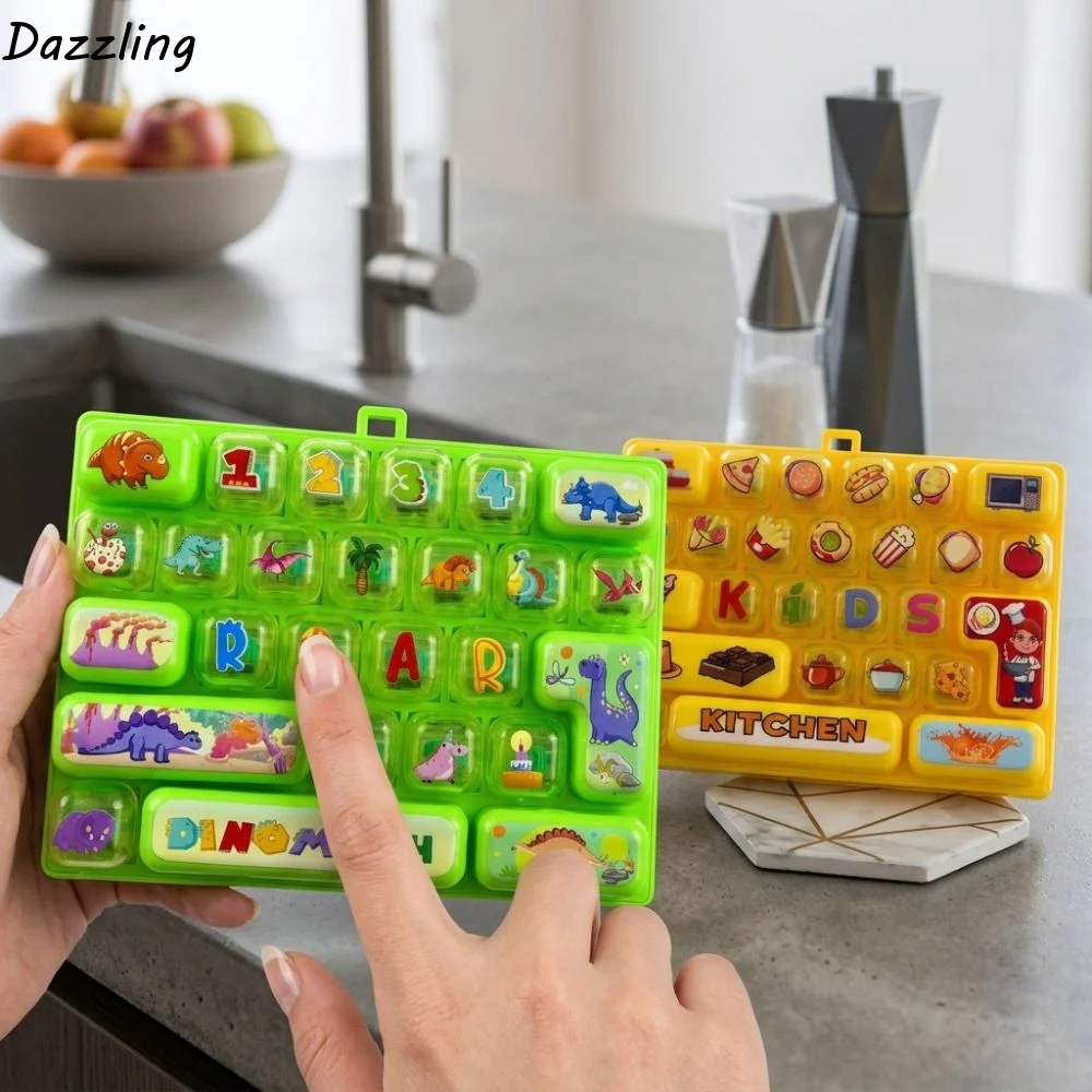Cartoon 26 Keys Fidget Keyboard Clear Key Sounds Plastic Fingertip Button Key Ring Food Animal Clickable Keys