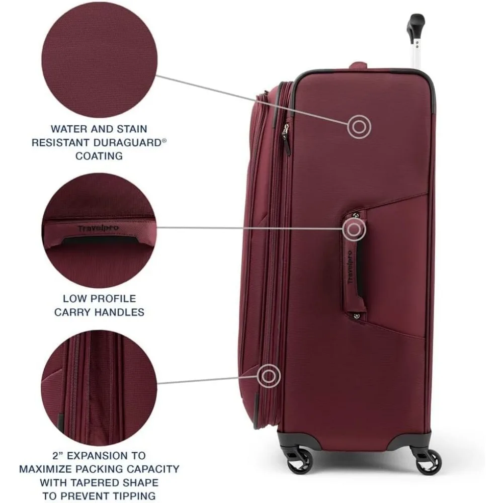Lightweight Expandable 4-Wheel Spinner Luggage, Softside Suitcase for Men & Women, Burgundy Color, Travel-Friendly Large Capacit