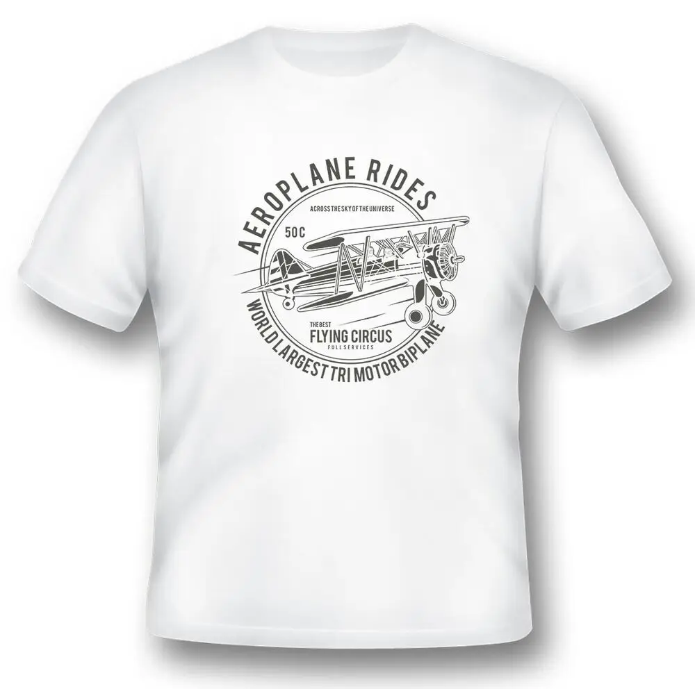 Aeroplane rides worlds largest tri motor biplane black or white tee  High Quality 100%Cotton Short Sleeve