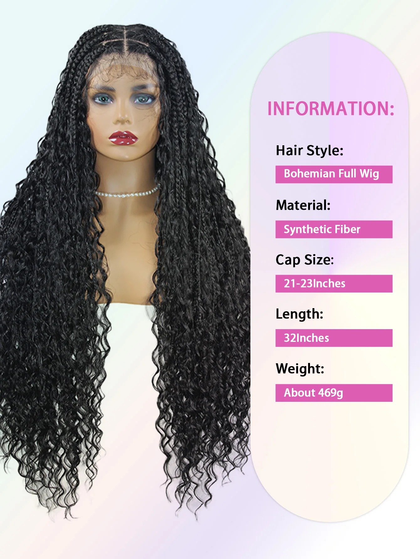 Synthetic Boho Braided Lace Front Wigs Box Braided Wig with Baby Hair Distressed Knotless Bohemian Braided Wig For Women 32Inch