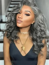 Alisa 13x4 Salt And Pepper Wavy Glueless Gray Color Pre-Cut Lace Wig Human Hair Body Wave Lace Frontal Wig Human Hair For Women