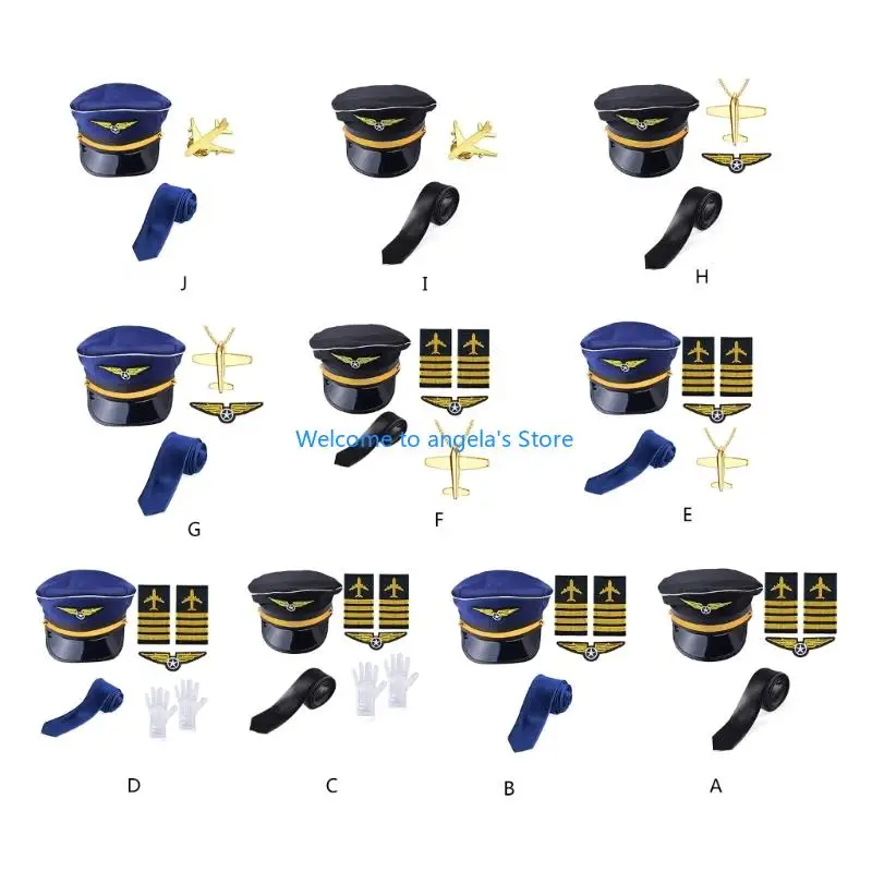 X4YC Capitão vôo Role Roupa Roupa Capitão Capitão Uniforme Epaulettes Luvas gravata pesco