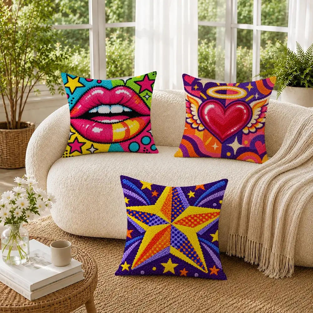 Groovy Love Lips Angel Heart Star Heart Cushion Cover Soft Short Plush Pillow Cases Hidden Zipper Cutecore Sofa Home Decor Gift 2