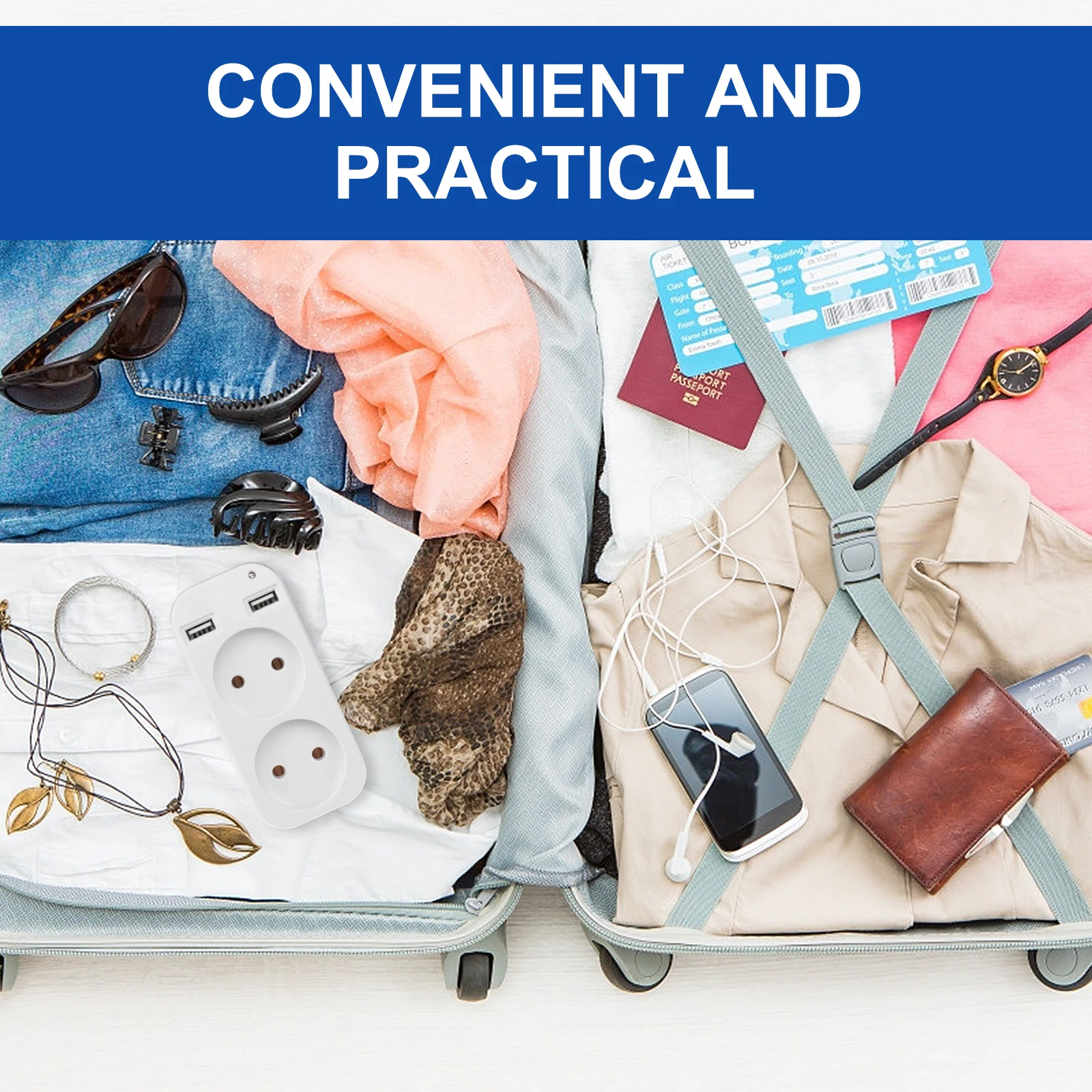 

Double Socket USB Outlet Strip Eu Plug Travel Adapter for Smartphone Tablet Charging Portable Compact Power Converter Outlet