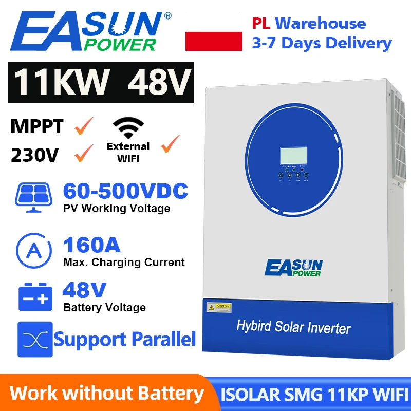 EASUN POWER 11KW Inverter solare ibrido 48V 160A MPPT Caricatore solare PV 500VDC Sinusoidale puro Off Grid Inverter con WIFI parallelo