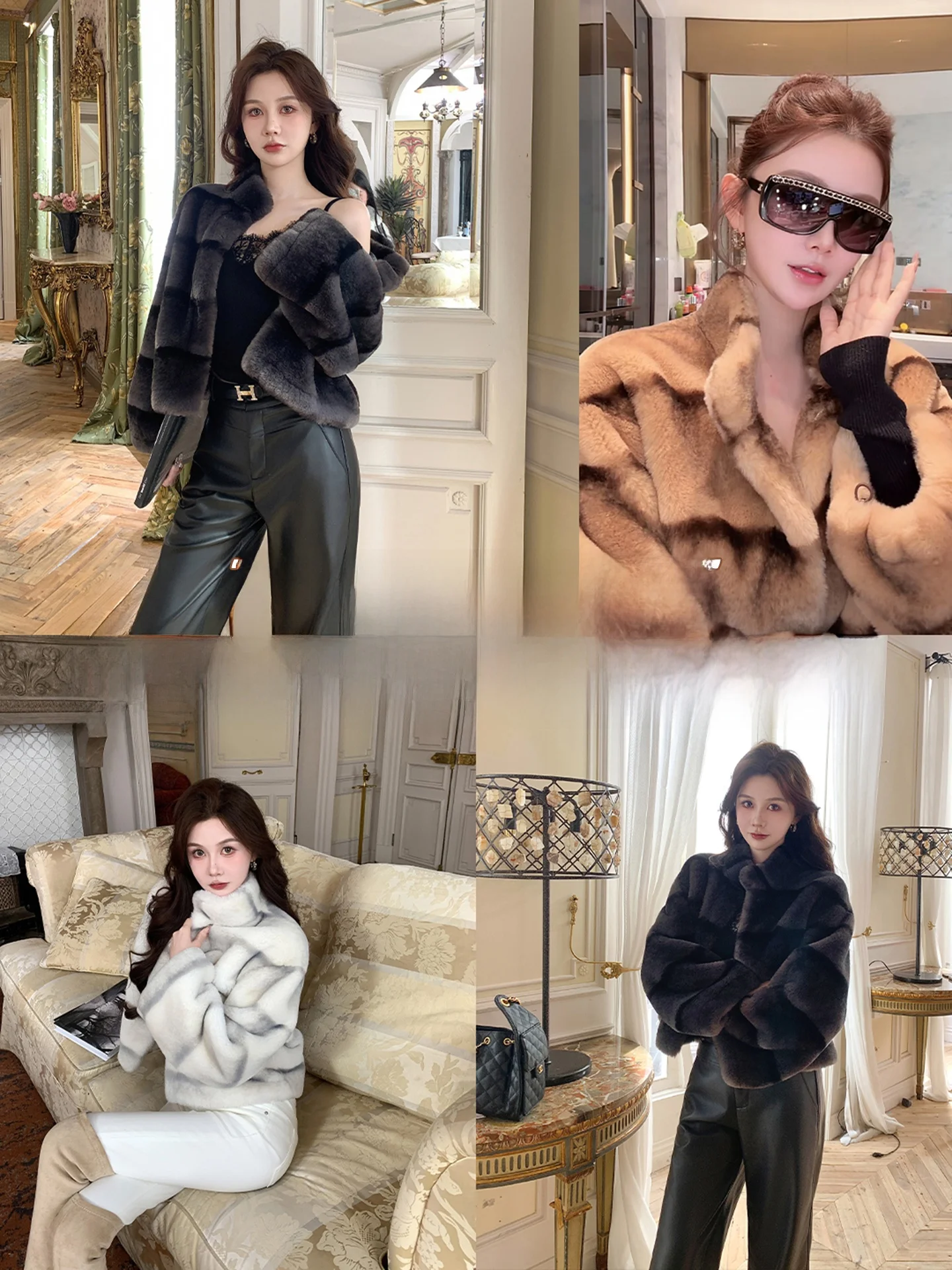 

Azhen Himalaya Gradient Splicing Short Fur Coat Women's Winter Fashion Elegant Style Stand Collar Long Sleeve Leather Jacket