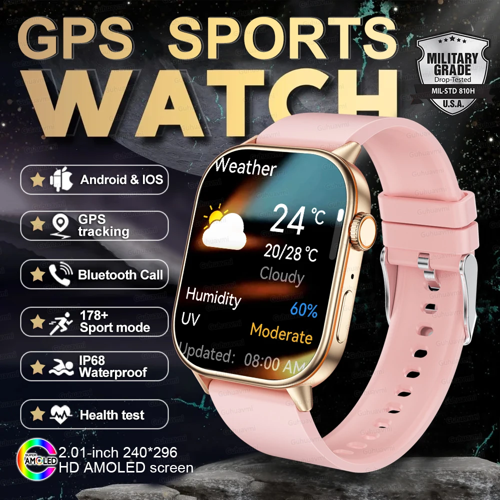 Neue GPS-Militär-Smartwatch mit Eingebautem GPS-Kompass Höhenmesser Barometer 10ATM IP69K Wasserdicht AMOLED BT-Anruf Smartwatch