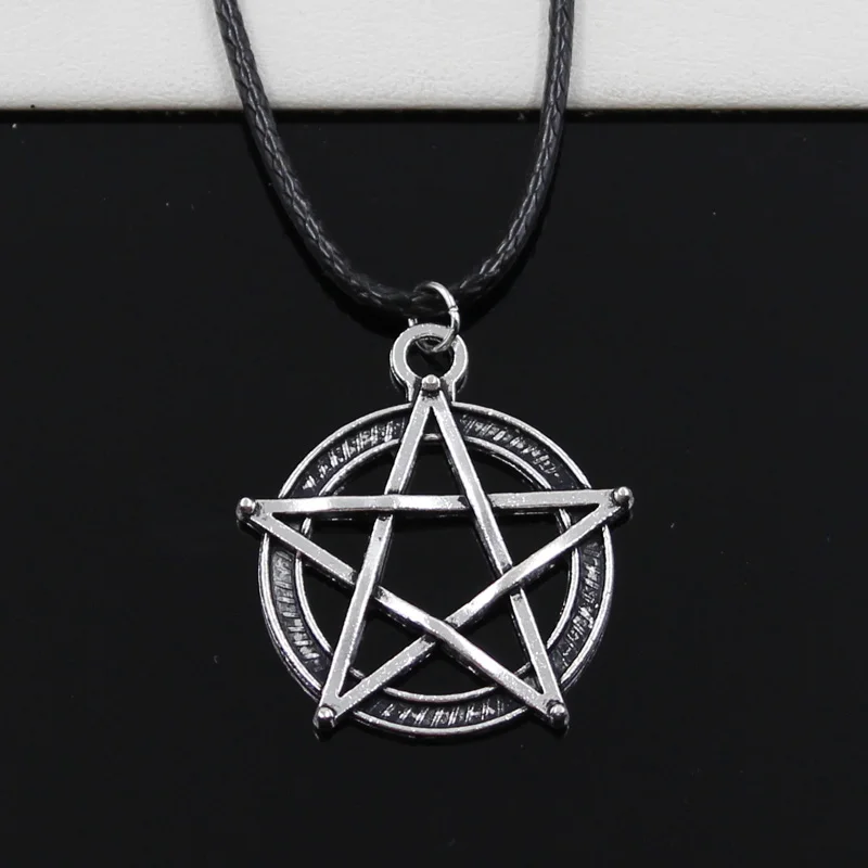 New Fashion Tibetan Silver Color Pendant Star Pentagram Necklace Choker Charm Black Leather Cord Factory Price Handmade Jewelry