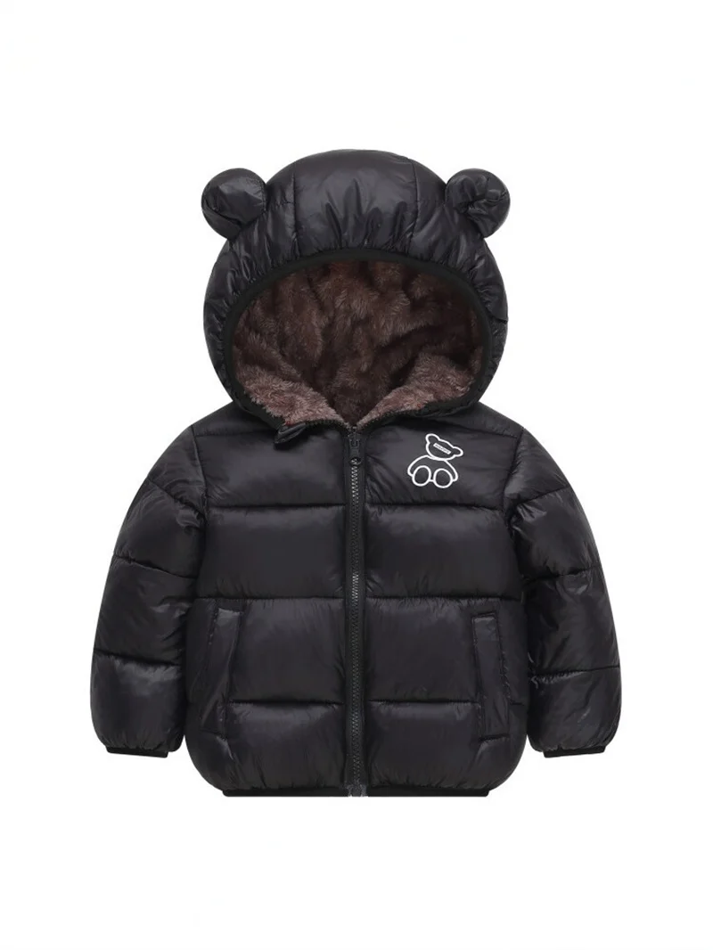 Kids Warm Reversible Down Coats Children Winter Plush Thick Hooded Zipper Windproof Outerwear Boys Girls Daily Thermal Jacket