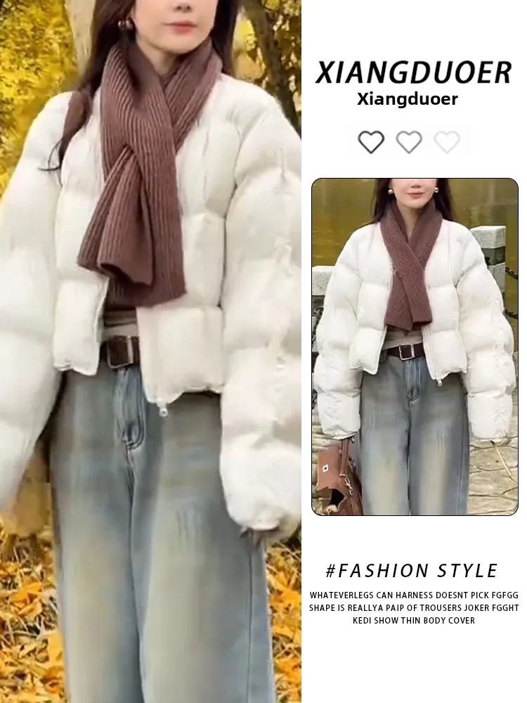 

Women's Thiened Warmth down Cotton Jaet 2026 New Sle Bread Sle Coat Korean Loose Fit ort Length Zipper Closure
