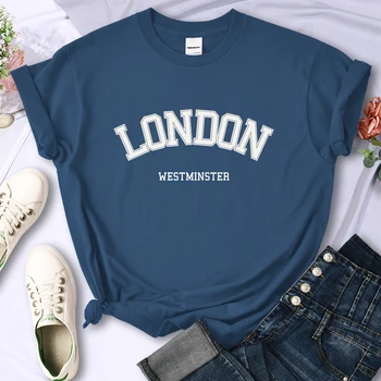 여성용 런던 웨스트민스터 스트리트 레터 티셔츠, 통기성 크롭탑, 캐주얼 스포츠 티 의류, 시원한 소프트 티셔츠, 여름