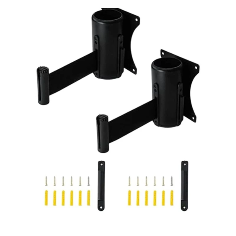 T24C Wall Mounted Retractable Belt Barrier, 2 Pack Crowd Control Wall Barrier With 16.4 Ft Belt For Retail Stores