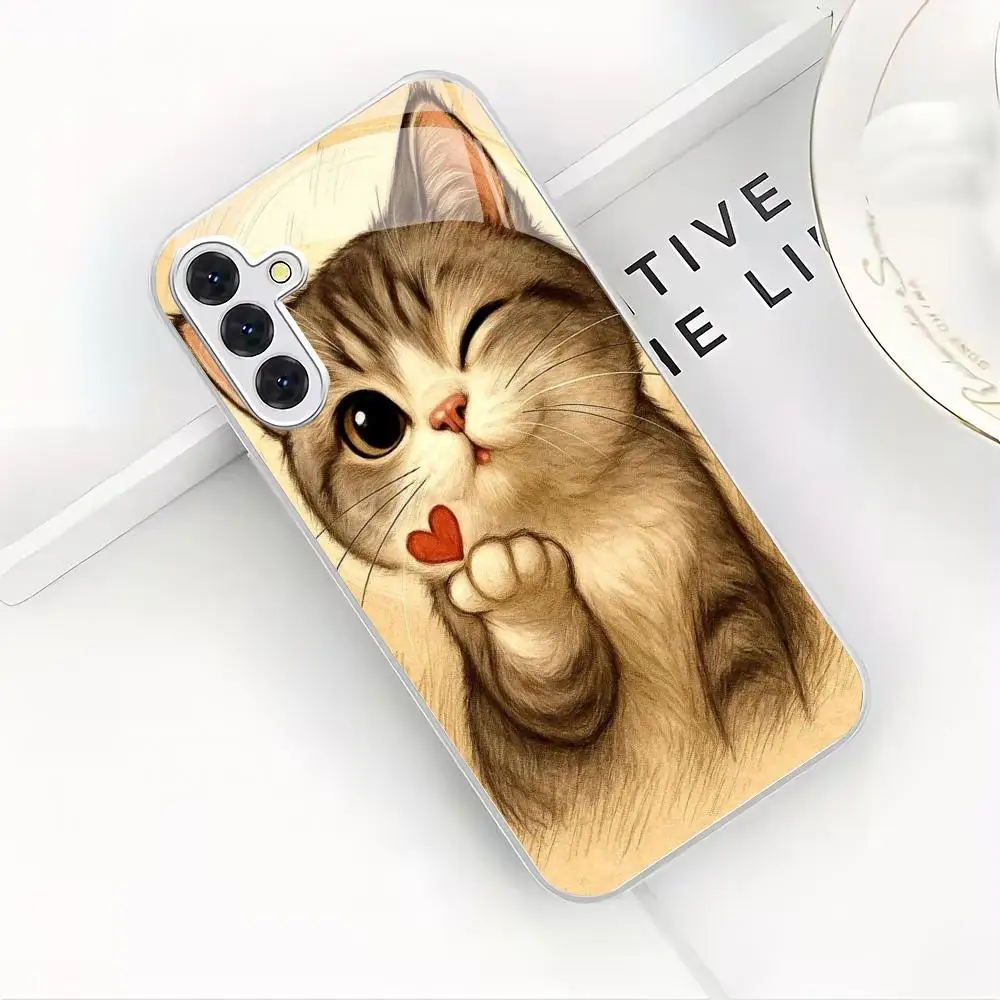 Bixin Cat Silver Plated Glass Phone Case Suitable for Samsung Galaxy S26 S25 S24 S22 S21 S20 FE/Ultra/Plus Scratch Resistant