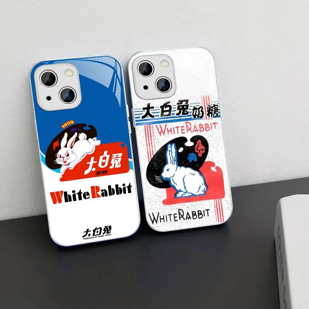 White Rabbit Creamy Candy Tempered Glass For Iphone 14 13 12 11 Pro Mini XS MAX 14Plus X XS XR Fundas