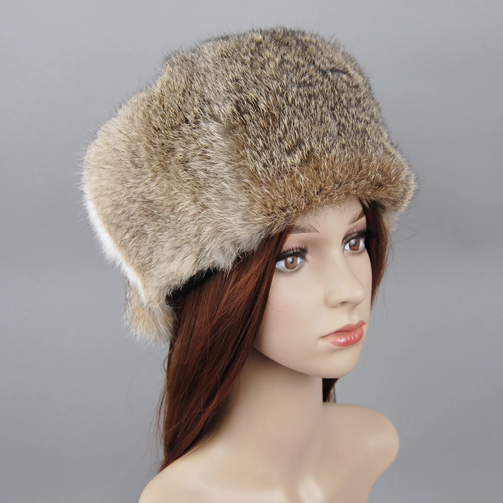 Women Winter Thicken Hats Warm Real Rabbit Fur Hat Russian Outdoor Ski Cap Fashion Soft Comfortable Casual Pure Beanies Gift Hot