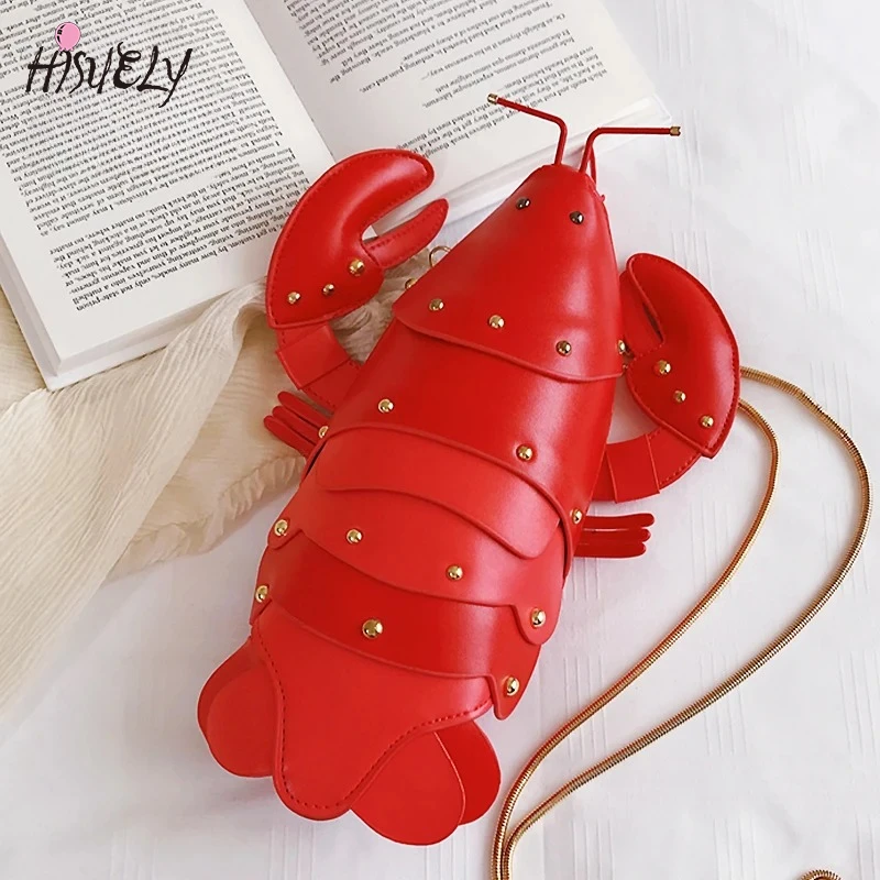 

Funny Cute Lobster Style Crossbody Bag Fashion Mini Pu Leather Shoulder Bag Girl's Chain Purses and Handbags Women Clutch Bag