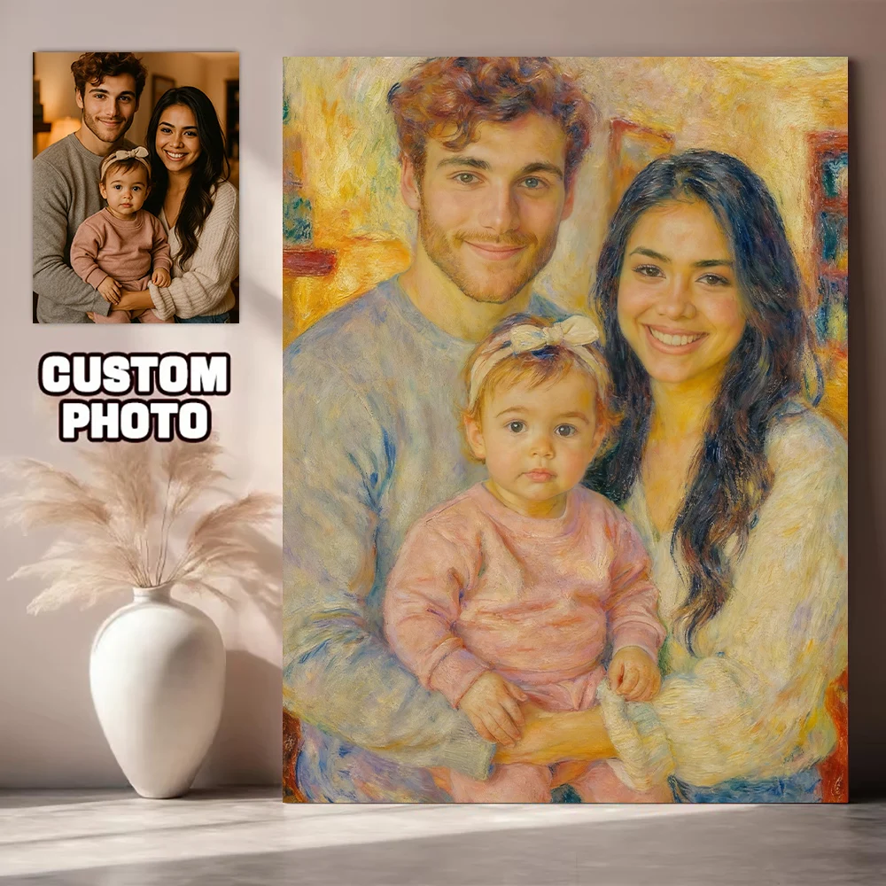 Customized Monet Oil Painting Style Photo Canvas Printing Couple Movie Wedding Family Pet Poster Pair Living Room Home Decor