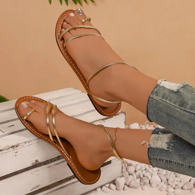 Sommer 2026 Neue Einfache Riemen-Sandalen im Feen-Stil, Zwei-Wege-Slip-On mit Flacher Sohle, Damen-Outdoor-Schuhe, Atmungsaktiv, PU-Gefüttert, Gummi... – Detail 6