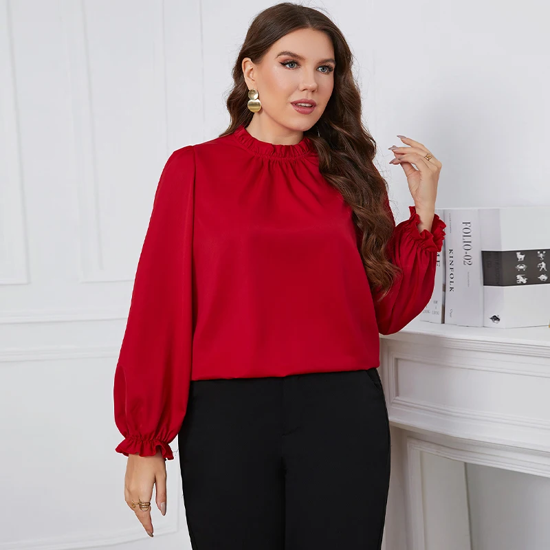 Della Mel Plus Size Women Clothing Solid Blouses Tops Spring Autumn Long Sleeve Casual Elegant Office Ladies Big Size Blouse