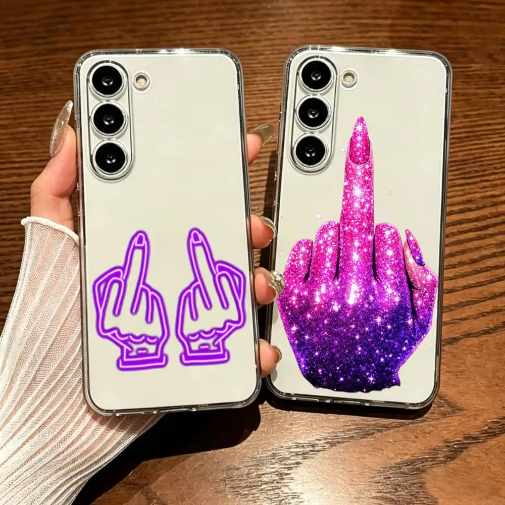 Rude Middle Finger Anti-Fall Transparent Printed Phone Case For Samsung Galaxy A73/A72/A71/A53/A52/A51/A22/A91/A80