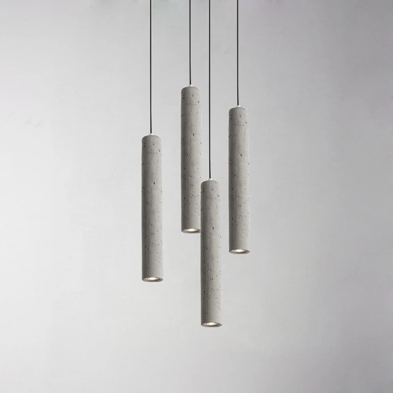 Nordic Cement LED Pendant Lamp Modern Long Tube Simple Hanging Lamp Bar Kitchen Bedroom Parlor Cafe Decor Industrial Chandelier