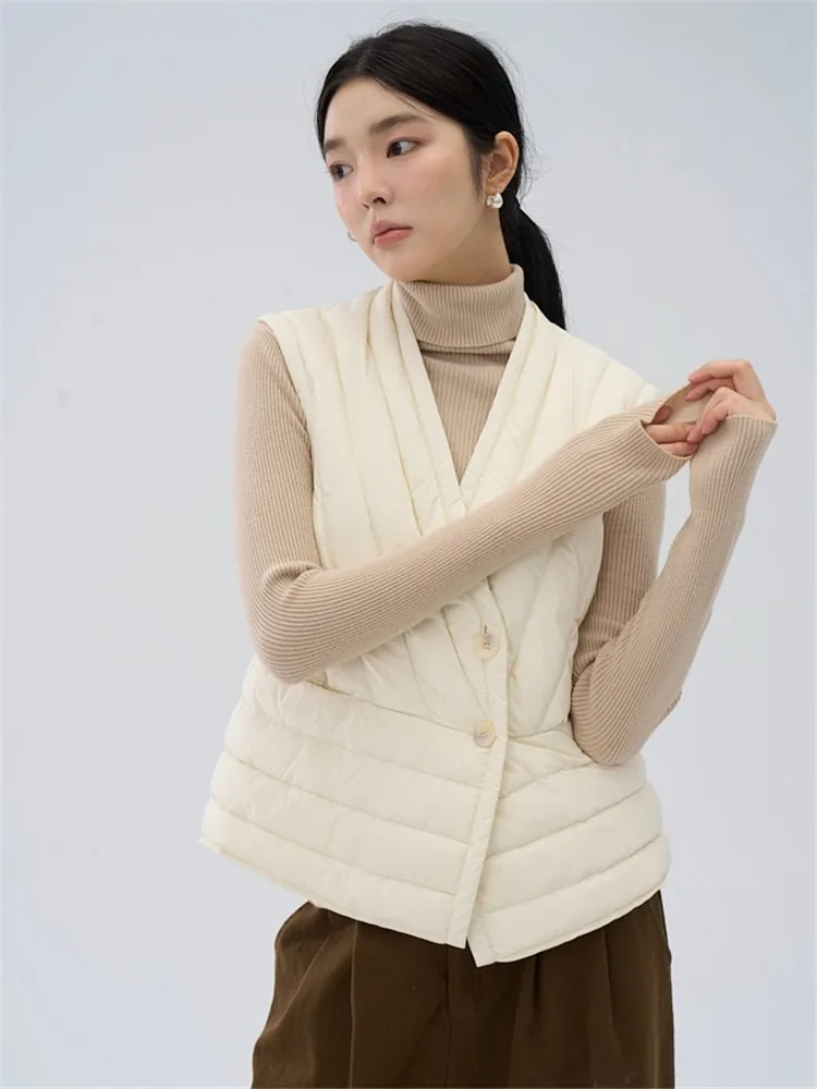 

2025 Новый женский пиджак-пуховик с глубоким v-образным вырезом, корейская приталенная теплая стеганая куртка без рукавов, осенне-зимний повседневный внутренний слой