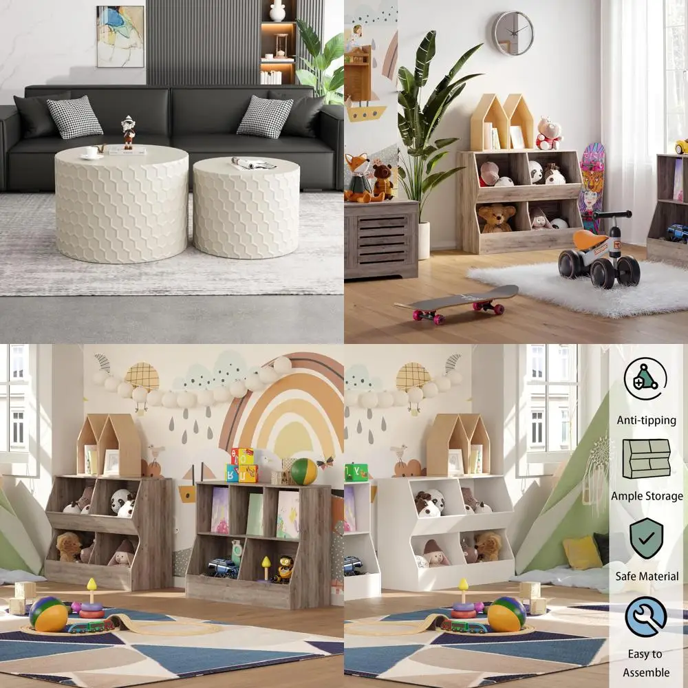 Modern Circle Drum Coffee Table Set of 2, Contemporary Nesting Side Tables for Living Room