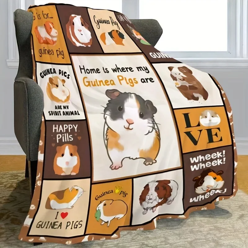 Guinea Pig Themed Flannel Throw Blanket All Seasons and Bed Knitted Animal Lover Gift Cozy Travel Outdoor Blanket Dry Decorative