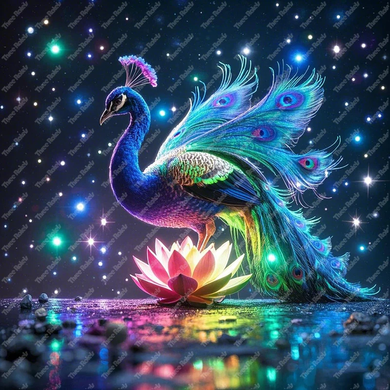 Three Ratels QHH242 Starry Sky Fantasy Peacock Art Wall Stickers for Home Decoration