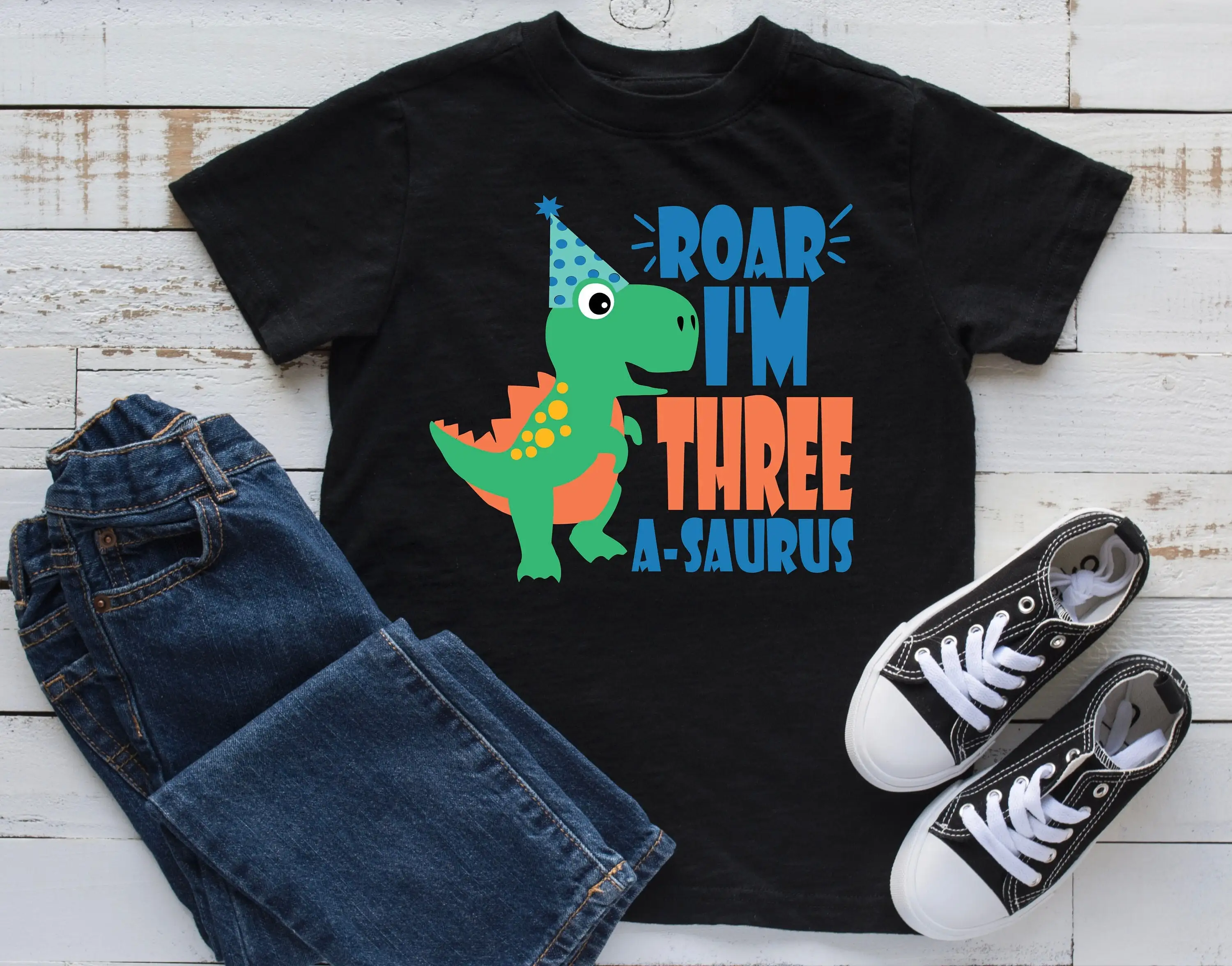 Rawr I'M Three 3Rd Birthday Dinosaur T Shirt Turning 3 Themed Third Outfit Baby Boy Girl Rex Trex B Day