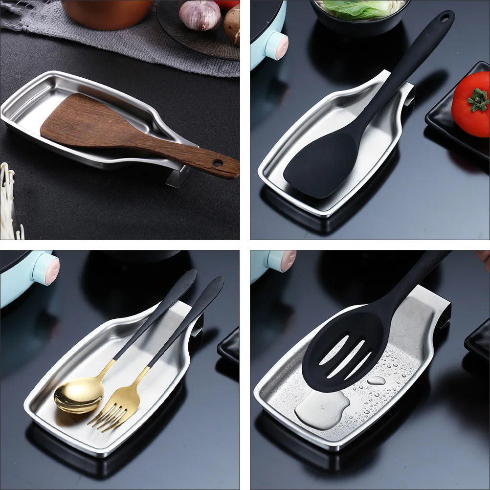 

Stainless Steel Spoon Rest Holder Kitchen Tableware Utensils Storage Rack Smooth Edge Easy Clean Reusable 304 Silver