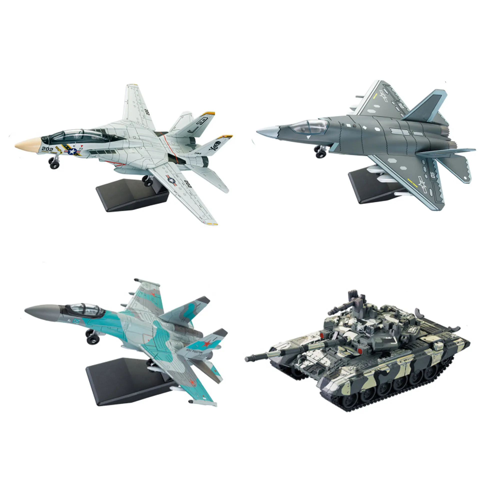 DIY F14 Tomcat J-35 Stealth Su35s wielofunkcyjny myśliwiec T90 czołg główny klocki do budowy modeli wojskowych zabawki na prezenty