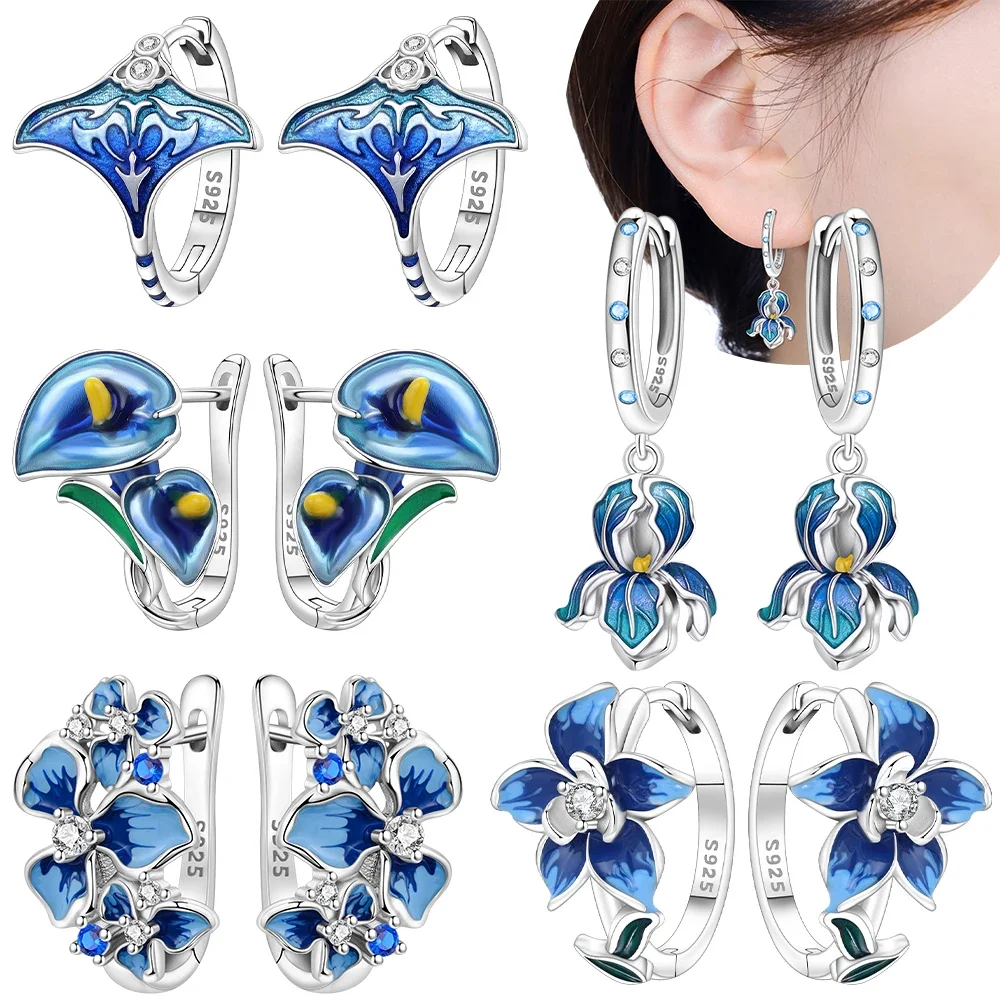 925-prata-manta-ray-brincos-flor-joias-planta-brincos-original-azul-escuro-iris-pingente-brinco-feminino-joias-dos-namorados