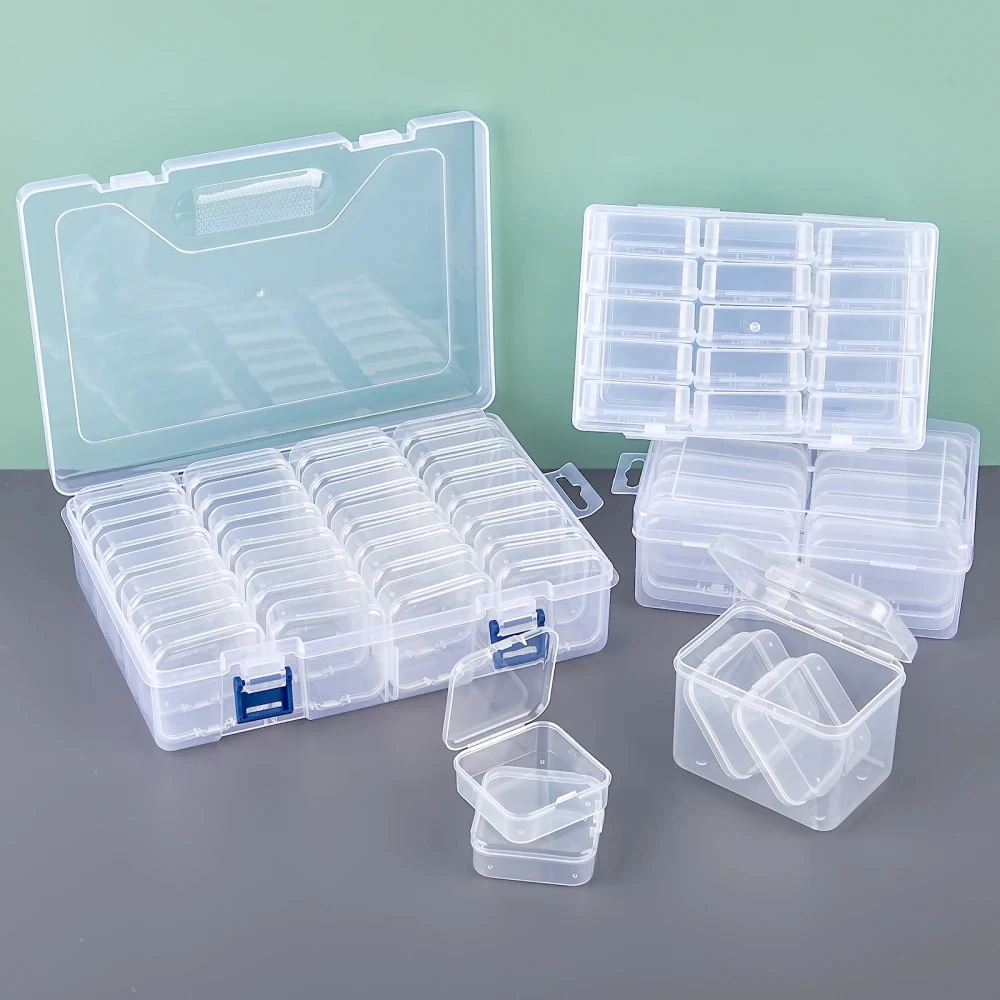 Caja Organizadora de Cuentas, 4/12/15/28/36 Piezas, Contenedores Pequeños de Plástico Transparente para Guardar Cuentas, Tapa con Bisagras para Guardar Artículos, Manualidades y Joyería