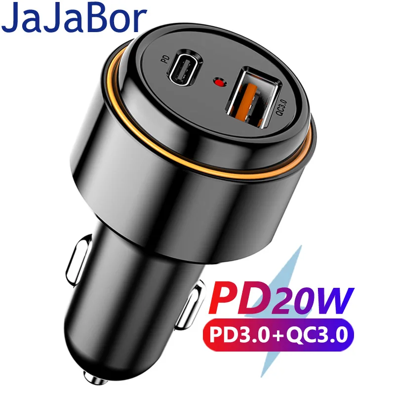 JaJaBor Car Charger Total 38W USB QC3.0 PD20W Type C Car Phone Charger Adapter For iPhone Huawei Xiaomi Samsung Mobile Phone