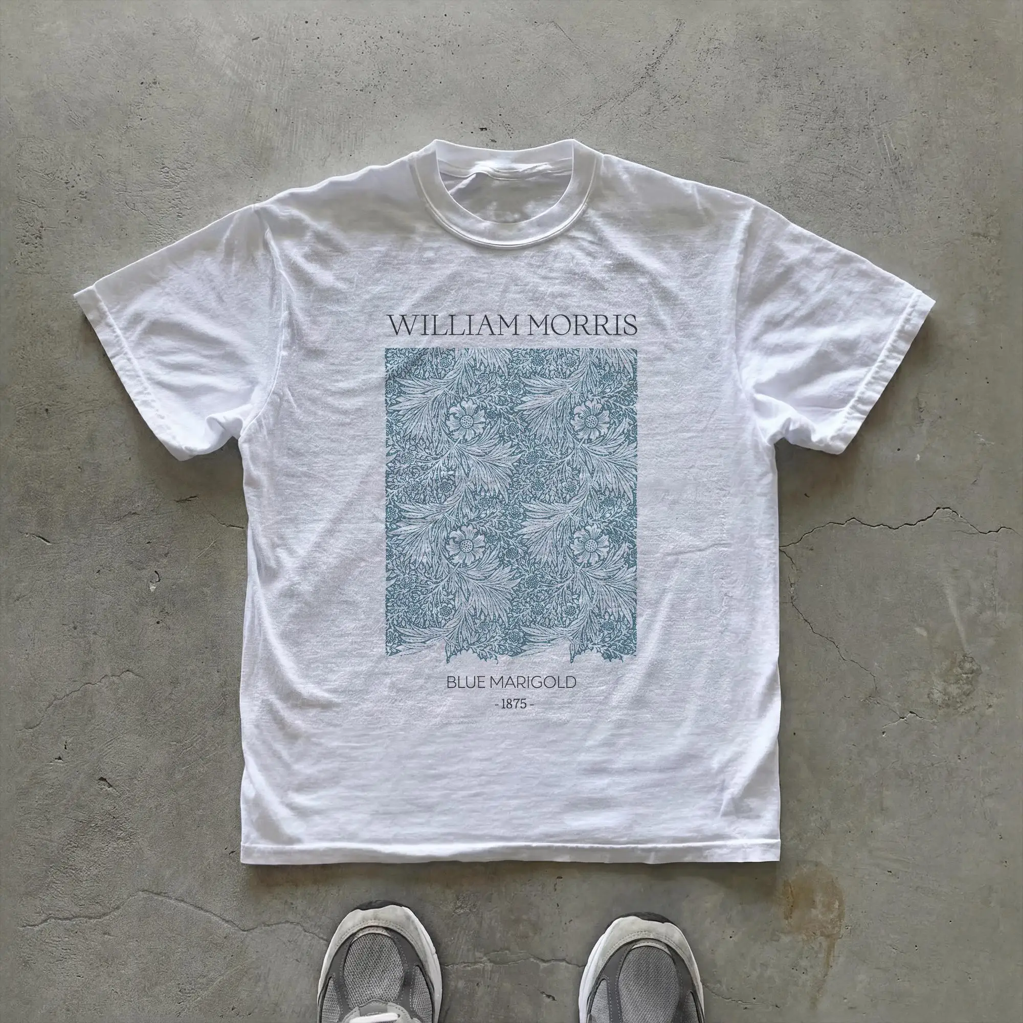 

Plus Size Summer Women's Vintage Blue Marigold Art T-Shirt Cotton Breathable Stylish Versatile Street Style Oversized