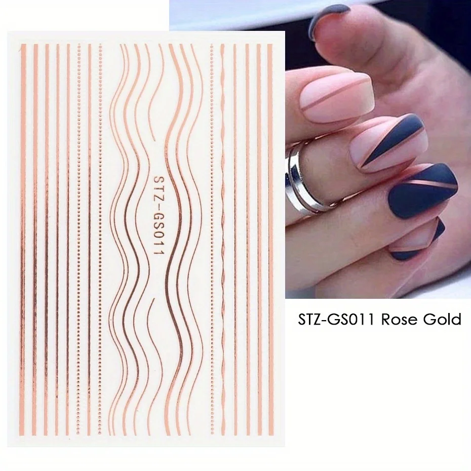 French Tips Nail Art Stickers 3D Gold Rose Silver Curve Stripe Lines Tape Swirl Sliders Gel adesivo Nail Art decalcomanie Manicure