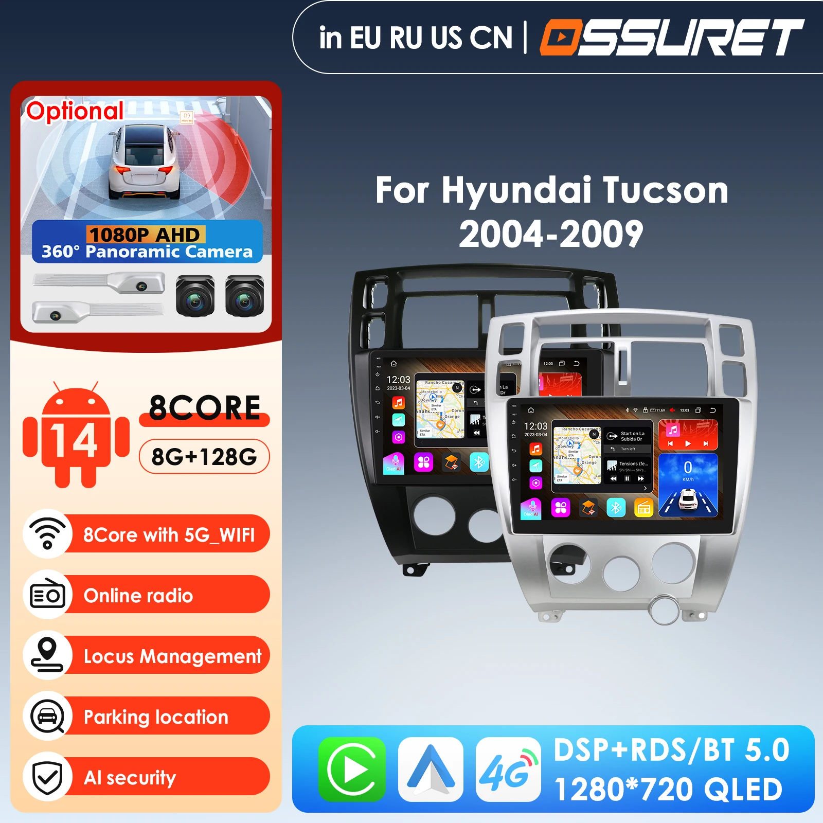 

9inch Car QLED Screen 8G+128G 7862 2din Android Auto Radio for Hyundai Tucson 2004-2009 Navigation Multimedia Player Stereo