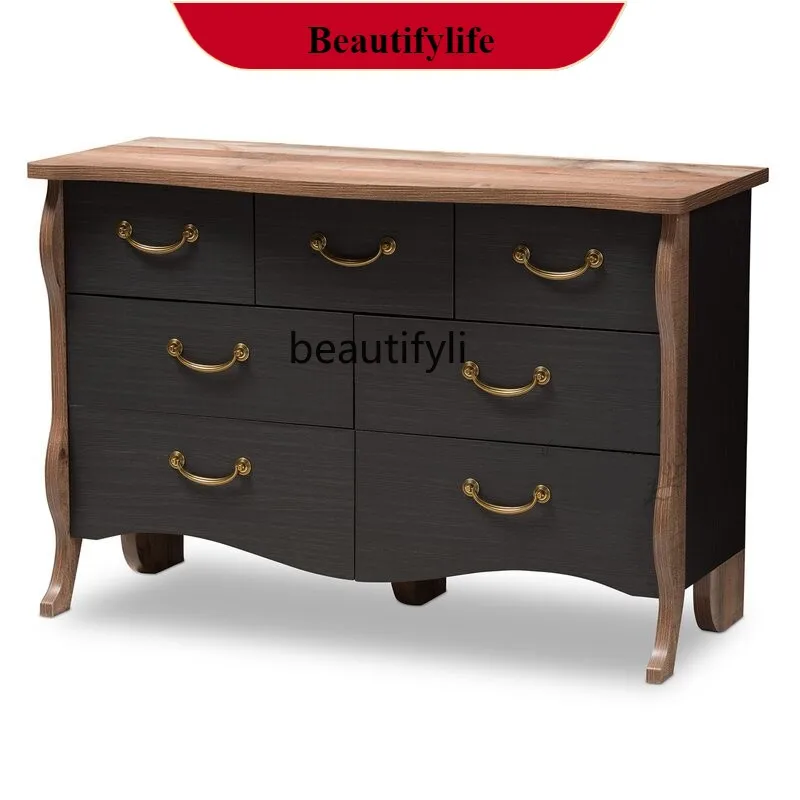 

G1218 Solid Wood Wall-Mounted Antique Storage Chest French Retro Multifunctional Entryway Bedroom Storage Drawer Cabinet