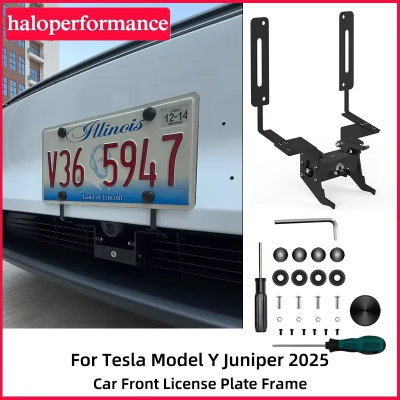 

Для Tesla Model Y Juniper 2025 без сверления, держатель переднего номерного знака, комплект крепления номерного знака, кронштейн для номерного знака из алюминиевого сплава