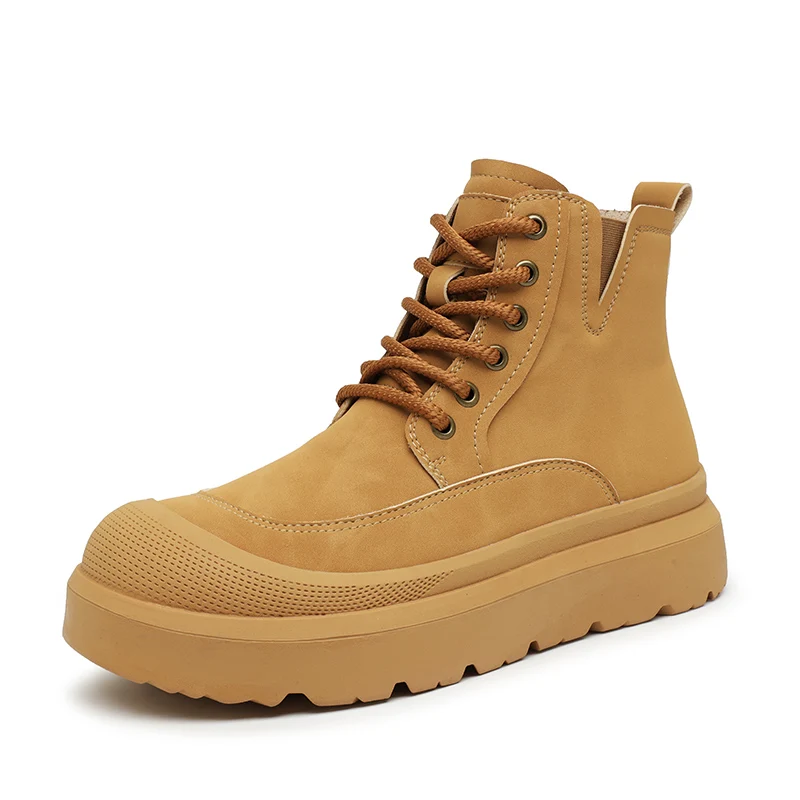 

Ankle Boots Round Toe Casual Hiking Footwear Motorcycle Men's Biker High Top Shoes Platform Outdoor Wear-Resistant Water Proof