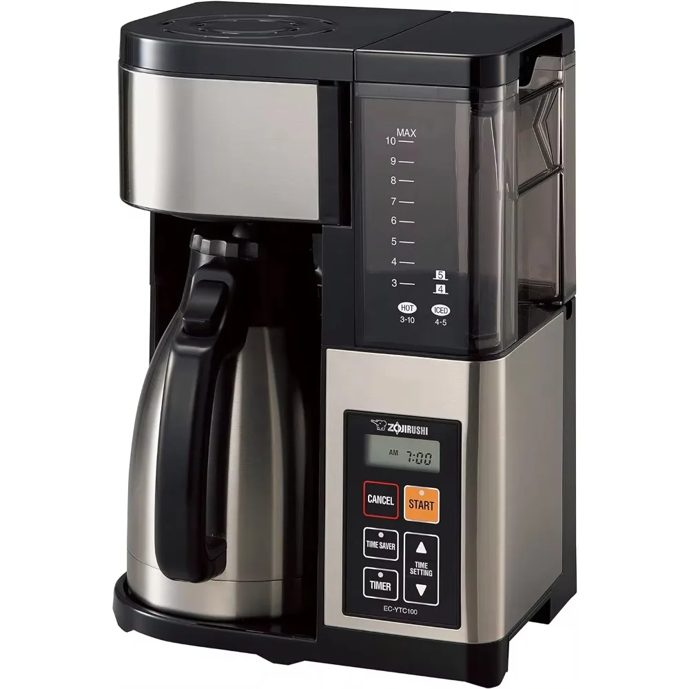 Koffiezetapparaat 10-kops Koffiezetapparaat (Roestvrij Staal/Zwart), Roestvrij Staal, 8 "D X 10.63" W X 15.88 "H, Infuuskoffiemachine