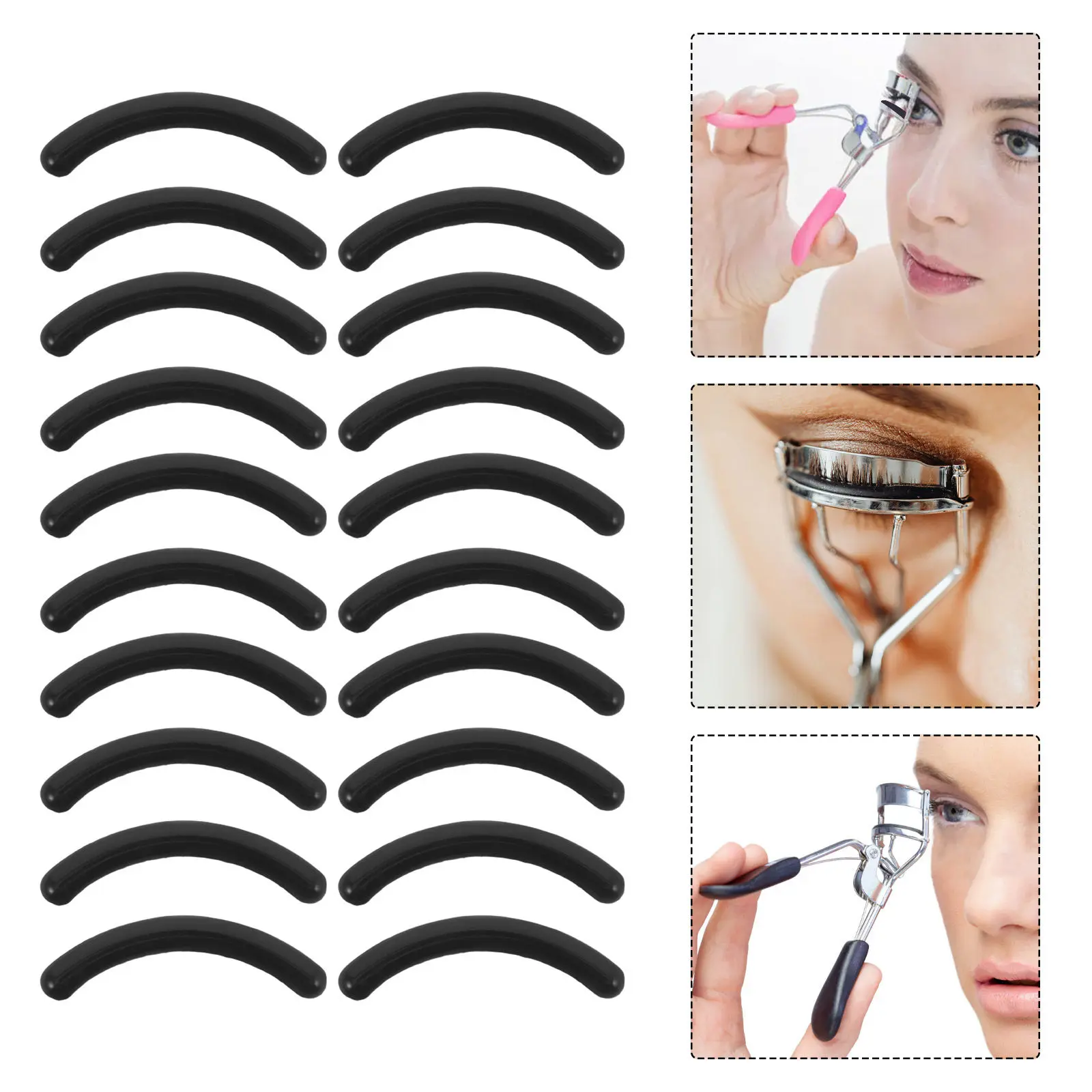 100Pcs Black Silicone Eyelash Curler Refill Pads Universal Fit Soft Elastic Replacement Strips for Natural Curling Salon Grade