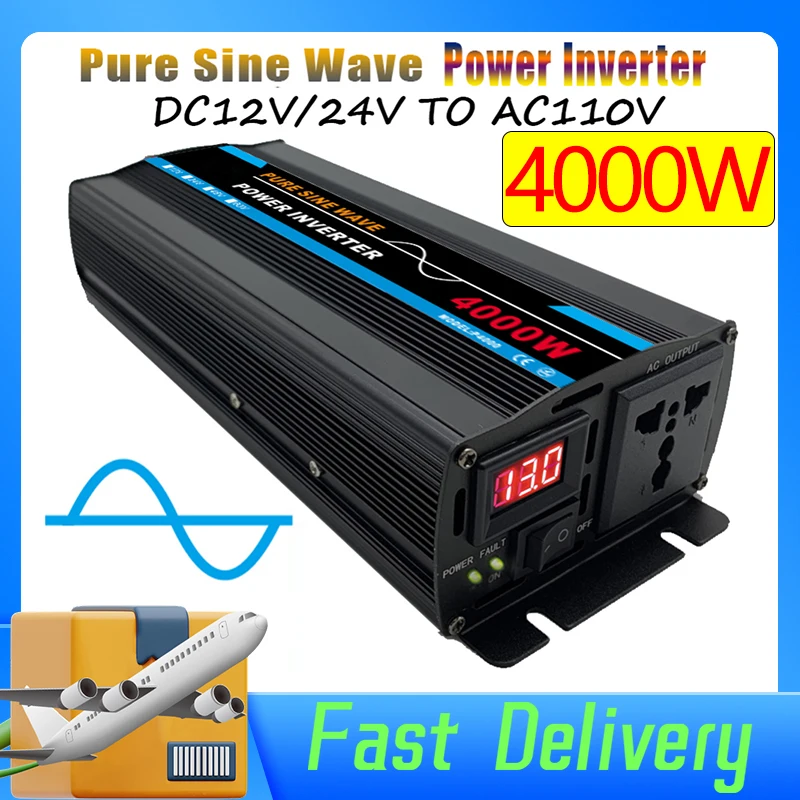 

4000W Pure Sine Wave Power Inverter DC12 24V to 220V Transformer Converter Solar System Wave Power Inverter Auto Accessories